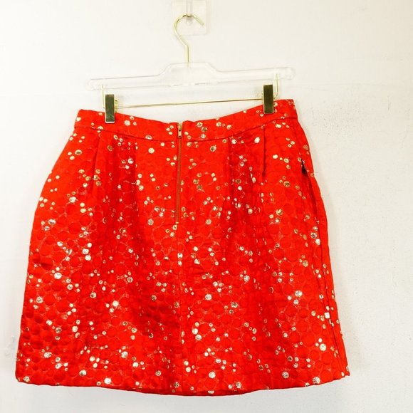 LAUREN MOFFATT Womens Red Gold Mini Skirt 10 MEDIUM High Waist Polka Dot Pleated - Picture 10 of 13